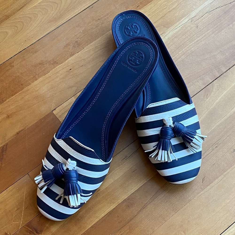 Tory Burch Maritime Nautical Tassel Mules, Sz 10.5
